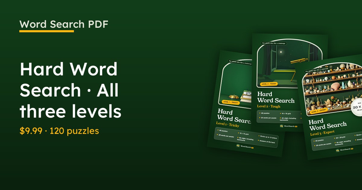 Hard Word Search for Adults: 120 Free Puzzles, Play or Print